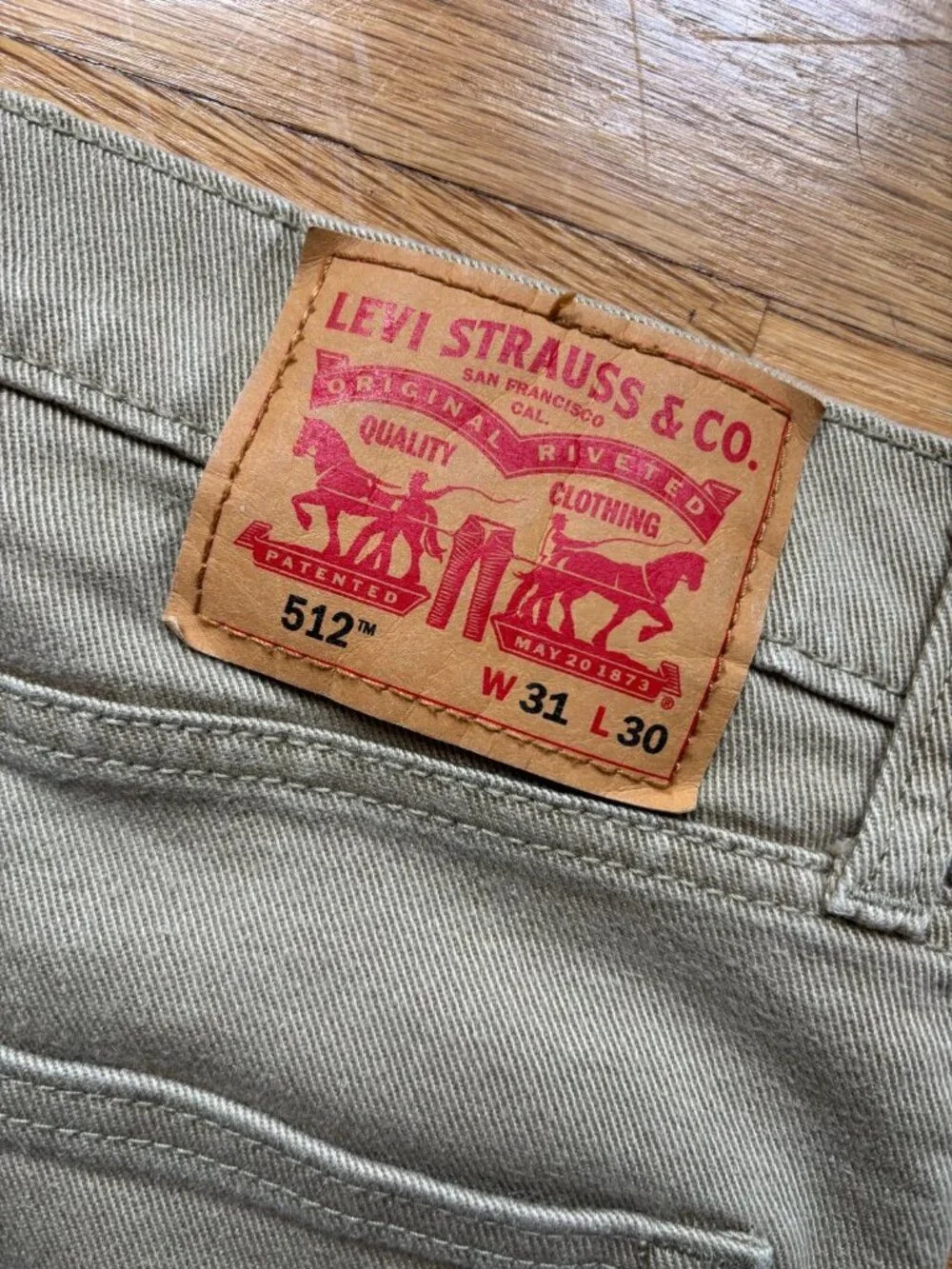 Levi's 512 31x30 Jeans Men's Beige Tan Denim Khaki Slim Fit Mid Rise